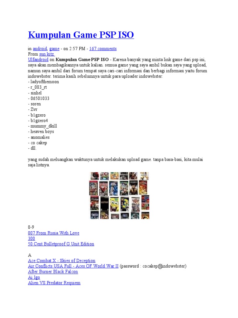Kumpulan Game PSP ISO | PDF | Leisure | Sports