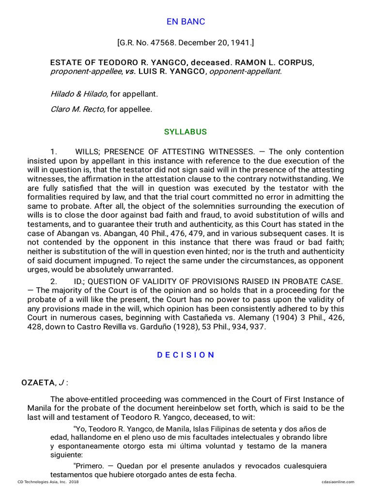 Proponent-Appellee Vs Vs Opponent-Appellant Hilado & Hilado, Claro M ...