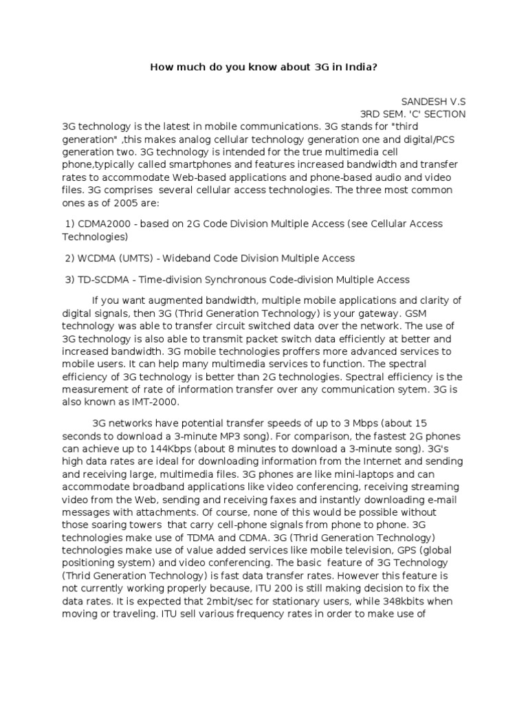 3G in India by My Junior | PDF | 3 G | Telecommunications Engineering