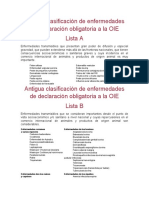 Antigua Clasificación de Enfermedades de Declaración Obligatoria A La OIE Lista A