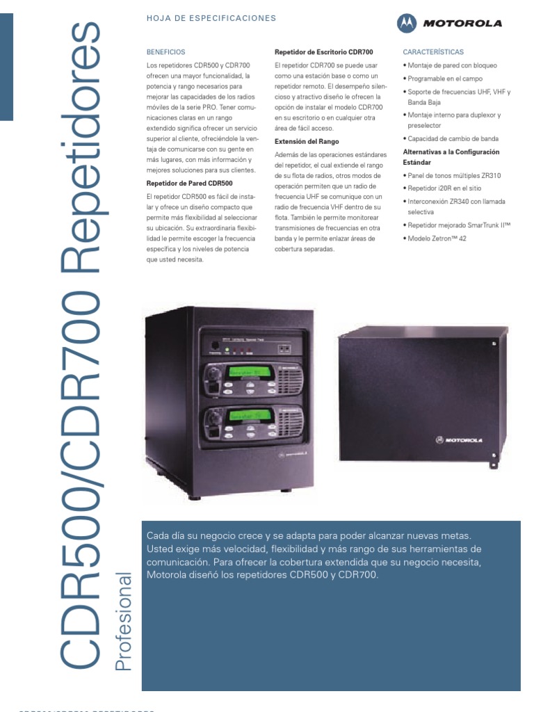 Repetioras Motorola CDR500 Y CDR700 | PDF | Frecuencia ultra alta | Radio
