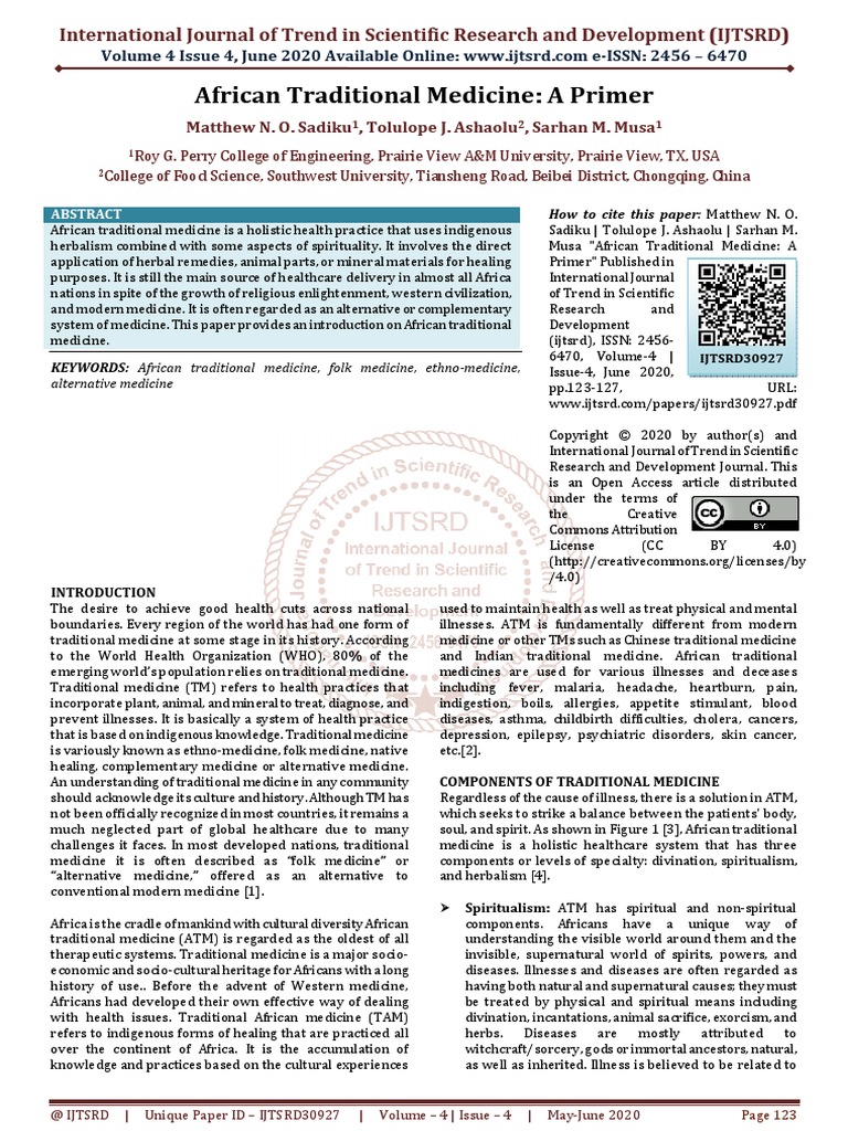 African Traditional Medicine A Primer | PDF | Alternative Medicine ...