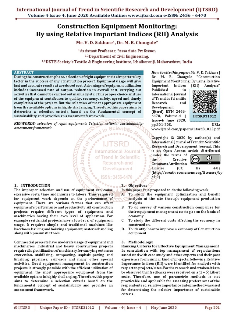 Construction Equipment Monitoring by Using Relative Important Indices ...
