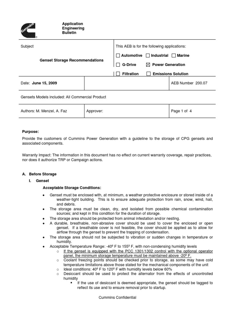 Genset Storage Guidelines for Proper Storage of