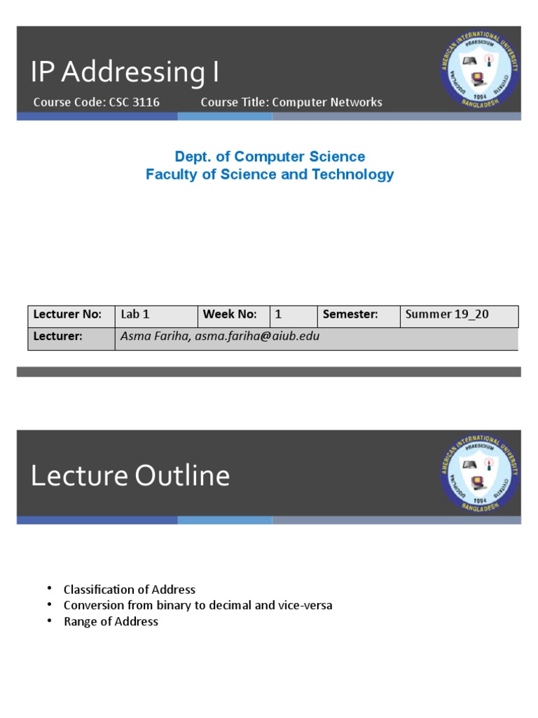 Lab Lecture 1 IP - Addressing I | PDF | Network Interface Controller ...