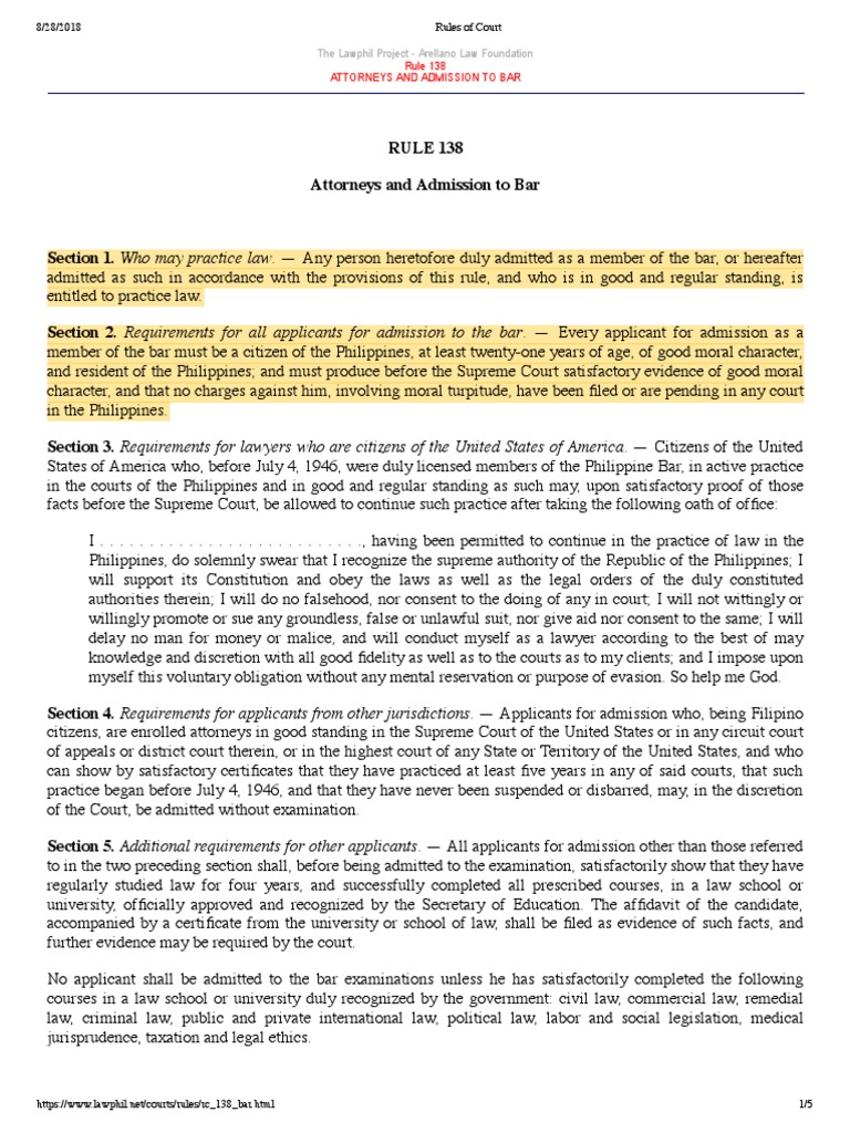 Rule 138 Attorneys and Admission To Bar The Lawphil Project Arellano