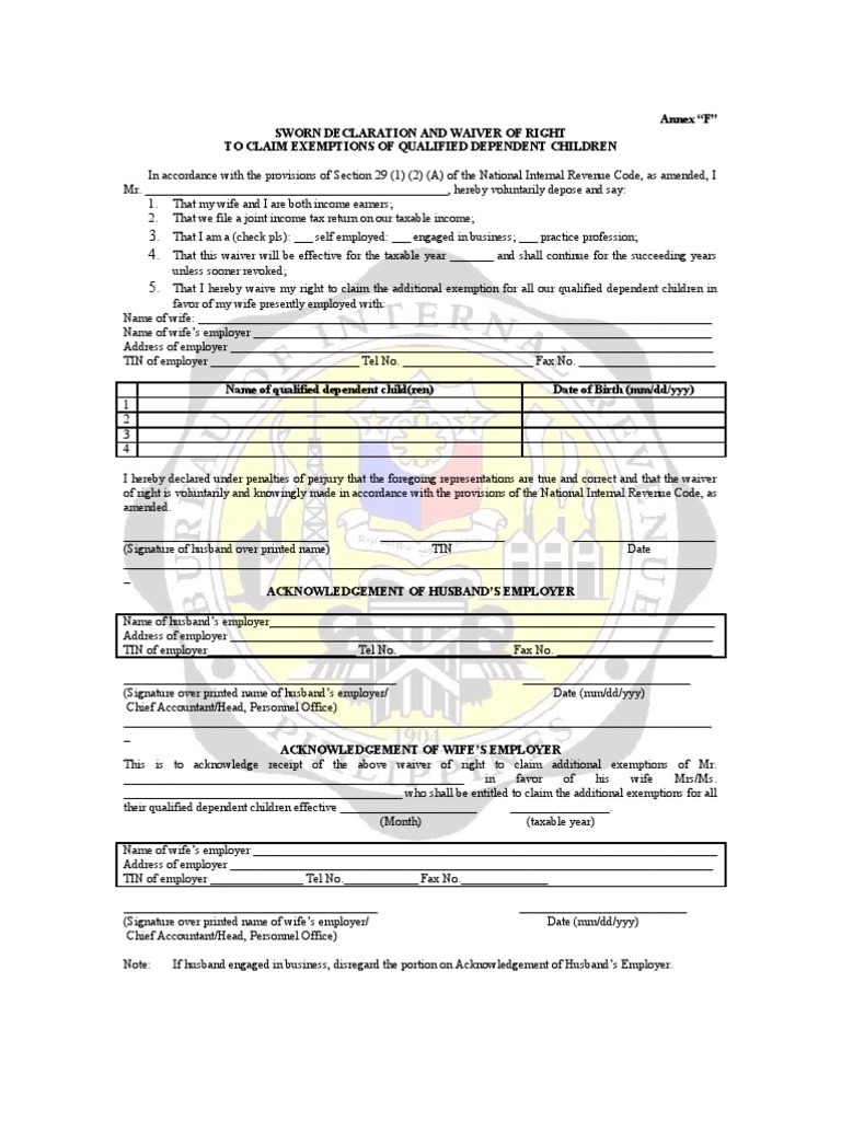 Annex F Waiver | PDF | Internal Revenue Code | Internal Revenue 