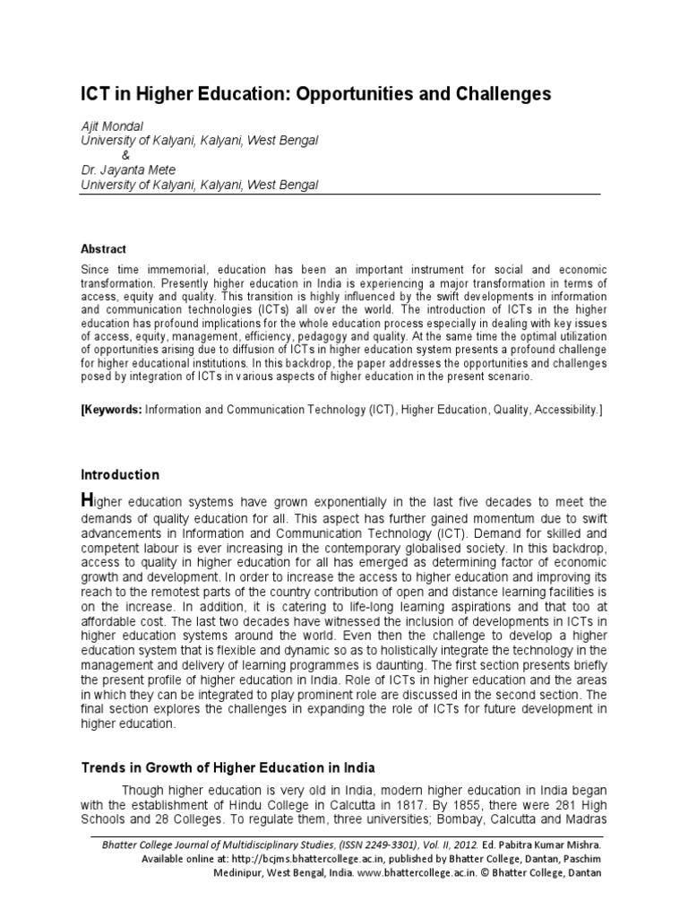 ICT in Higher Education: Opportunities and Challenges | PDF ...
