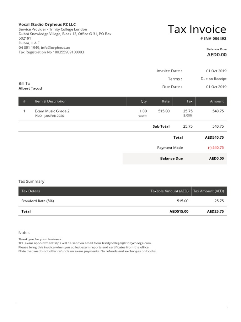 Tax Invoice: Invoice Date: Terms: Due Date: Bill To | PDF | Receipt ...