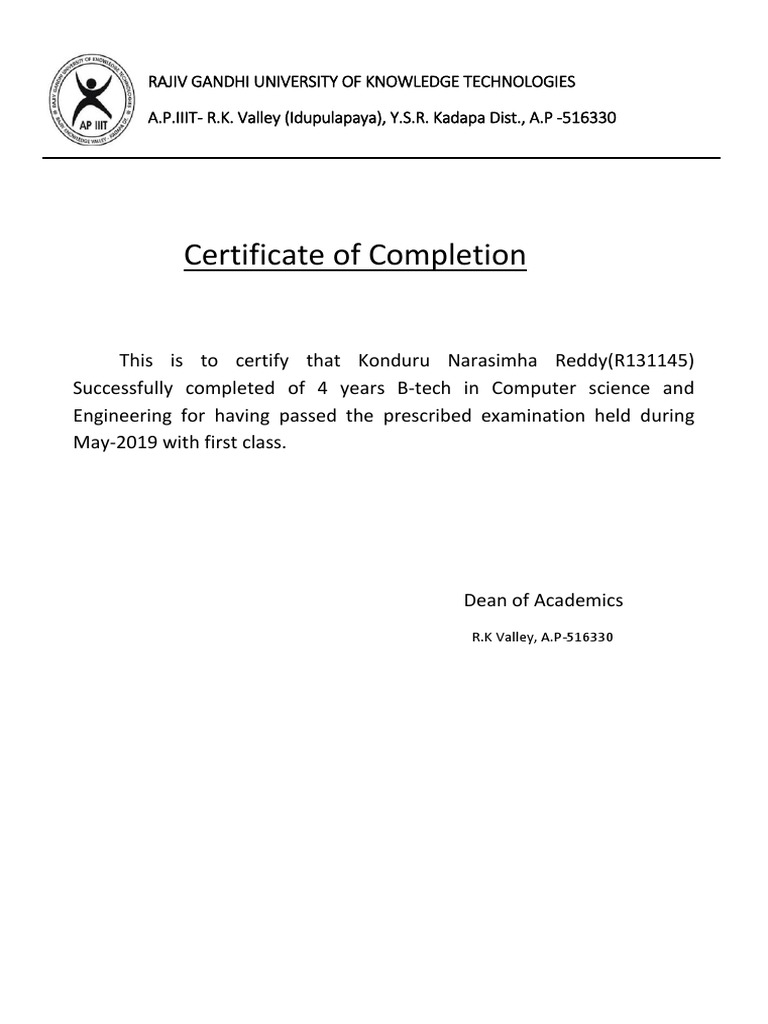B.Tech CSE Completion Certificate | PDF | Career & Growth | Computers
