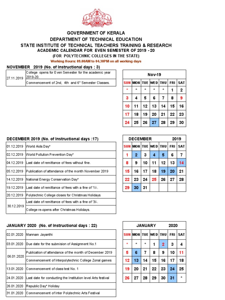 Academic Calendar for Polytechnic 2019-20 | PDF | Academic Term | Schools