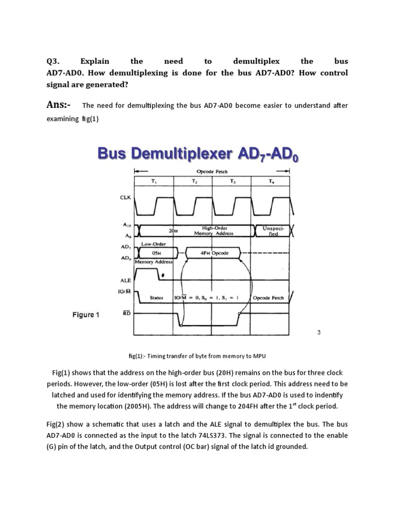 Q3. Explain The Need To Demultiplex The Bus AD7AD0. How Demultiplexing