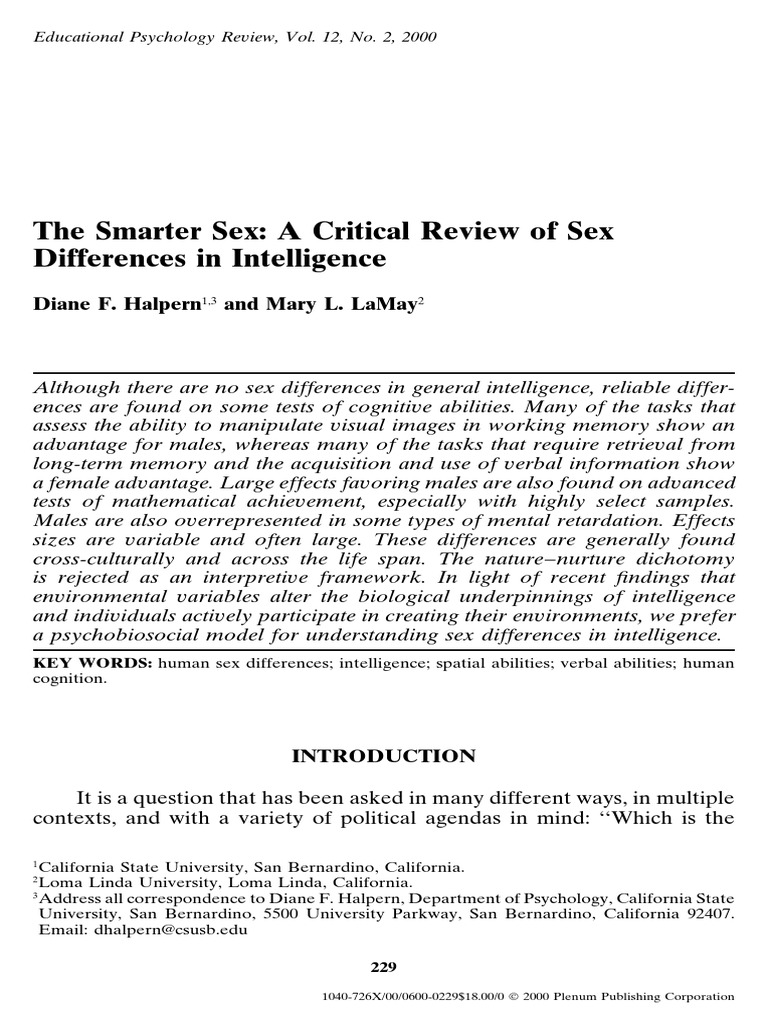 Sex Differences in Intelligence Review | PDF | Intelligence Quotient | Sat