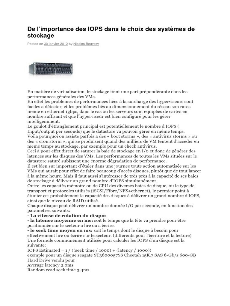 Importance des IOPS en stockage VM | PDF | Machine virtuelle ...