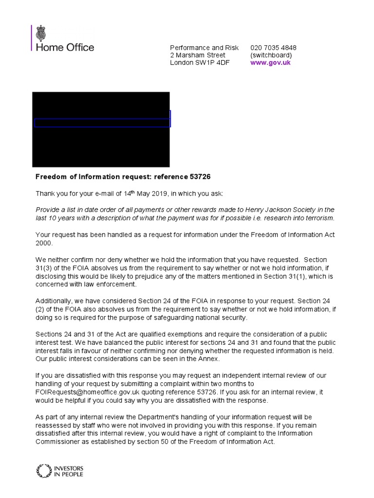 FOI Response on Henry Jackson Society Payments | PDF | Freedom Of ...