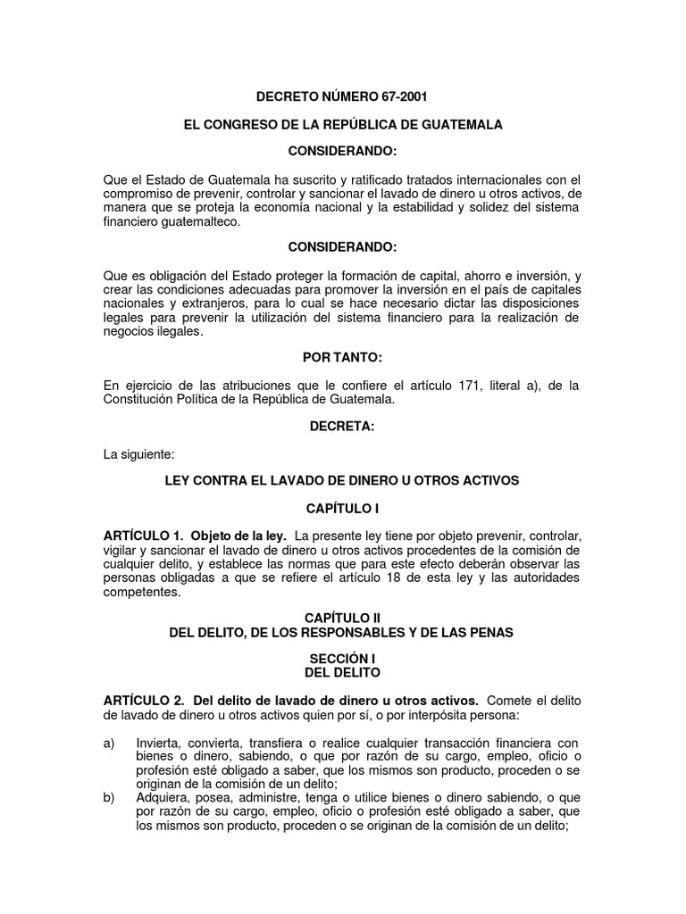Ley Contra el Lavado de Dinero en Guatemala | PDF | Castigos | Lavado ...