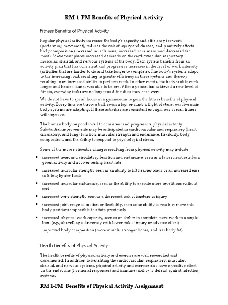 RM 1-FM Benefits of Physical Activity | PDF | Physical Fitness | Public ...