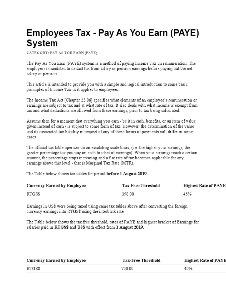Understanding PAYE Tax System | PDF