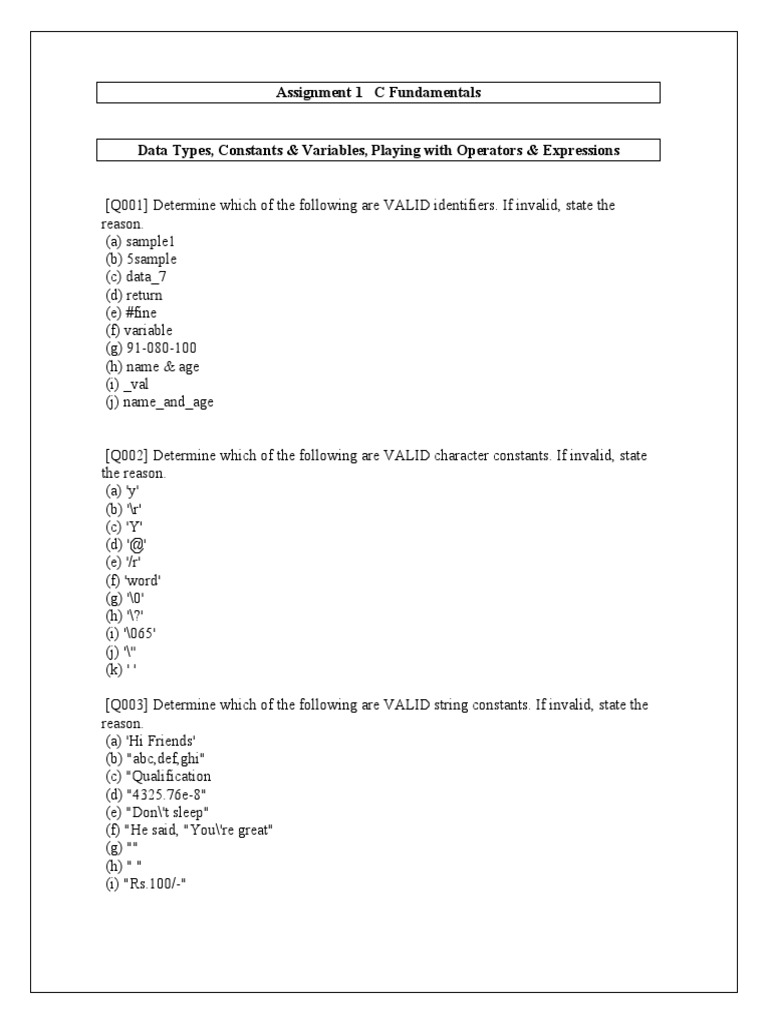 C Basic Questions | PDF | Integer (Computer Science) | C (Programming ...
