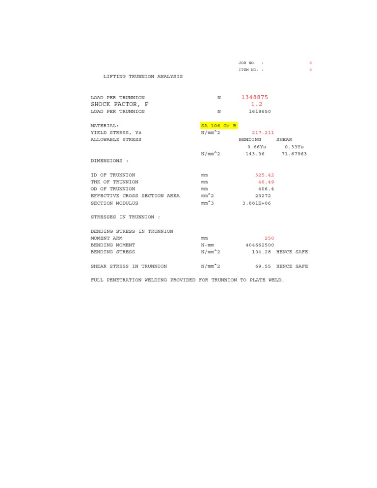 Lifting Trunnion Analysis PDF