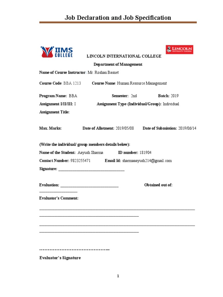 Ob Declaration and Job Specification | PDF | Marketing | Recruitment