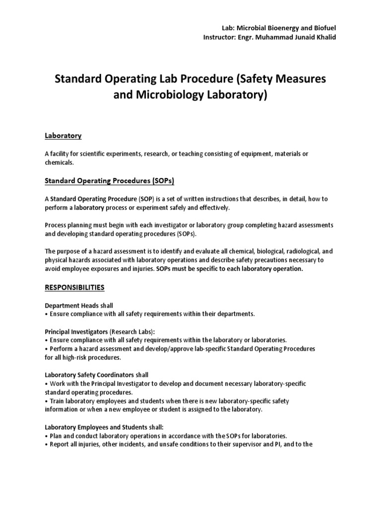 Microbiology Lab Safety Procedures | PDF | Laboratories | Sterilization ...