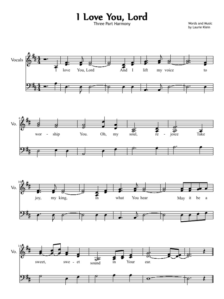 PDF-style document image for I Love You, Lord sheet music version