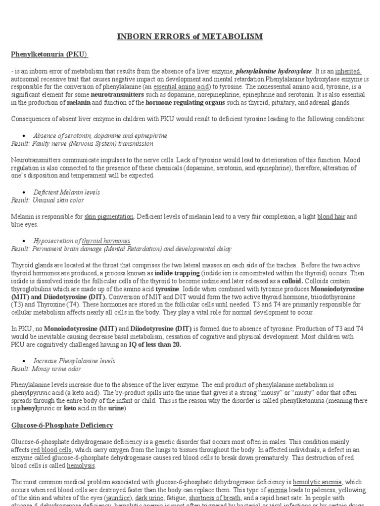Inborn Errors of Metabolism PDF Hypothyroidism Endocrine System