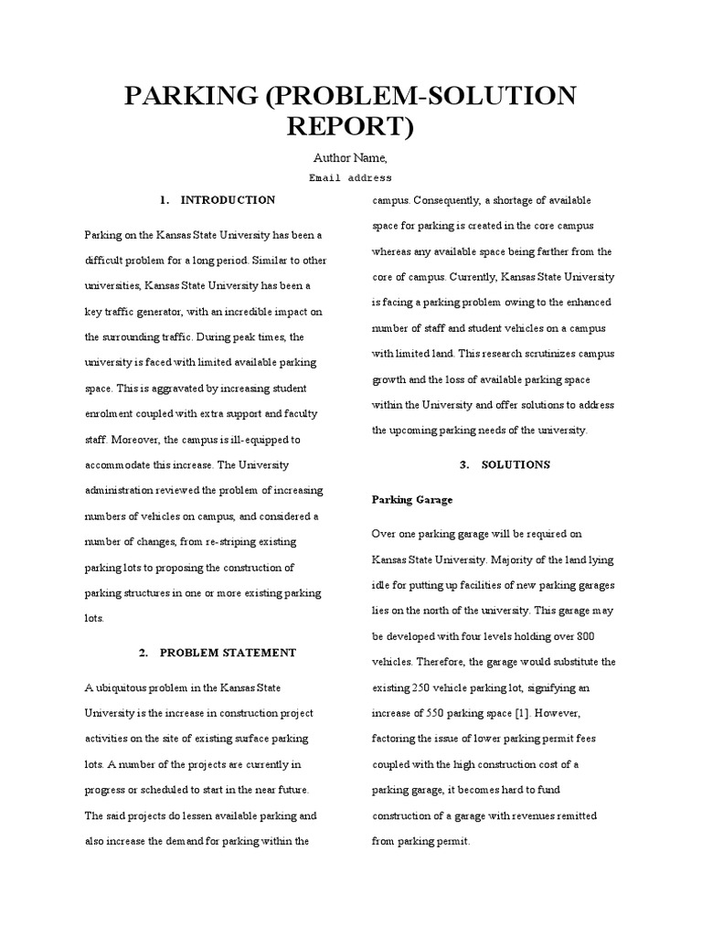 KSU Parking Problems and Solutions Report | PDF | Parking | Parking Lot