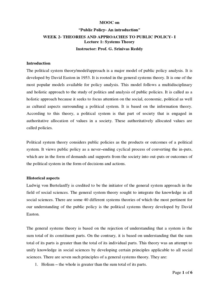 Public Policy Theories: Systems Approach | PDF | System | Systems Theory