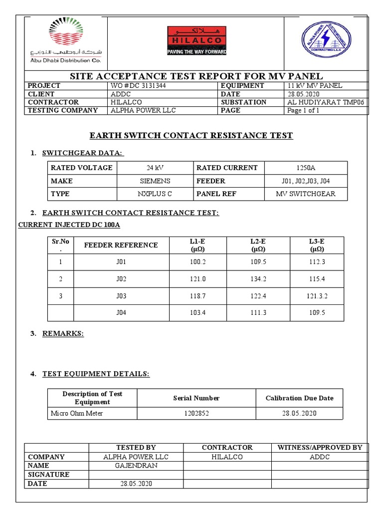 Earth Switch Contact Resistance Test | PDF | Computers