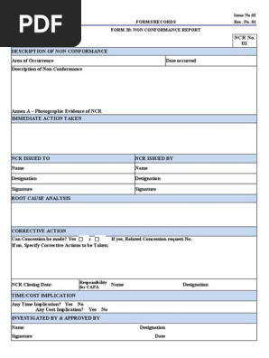 20. Non Conformance Report