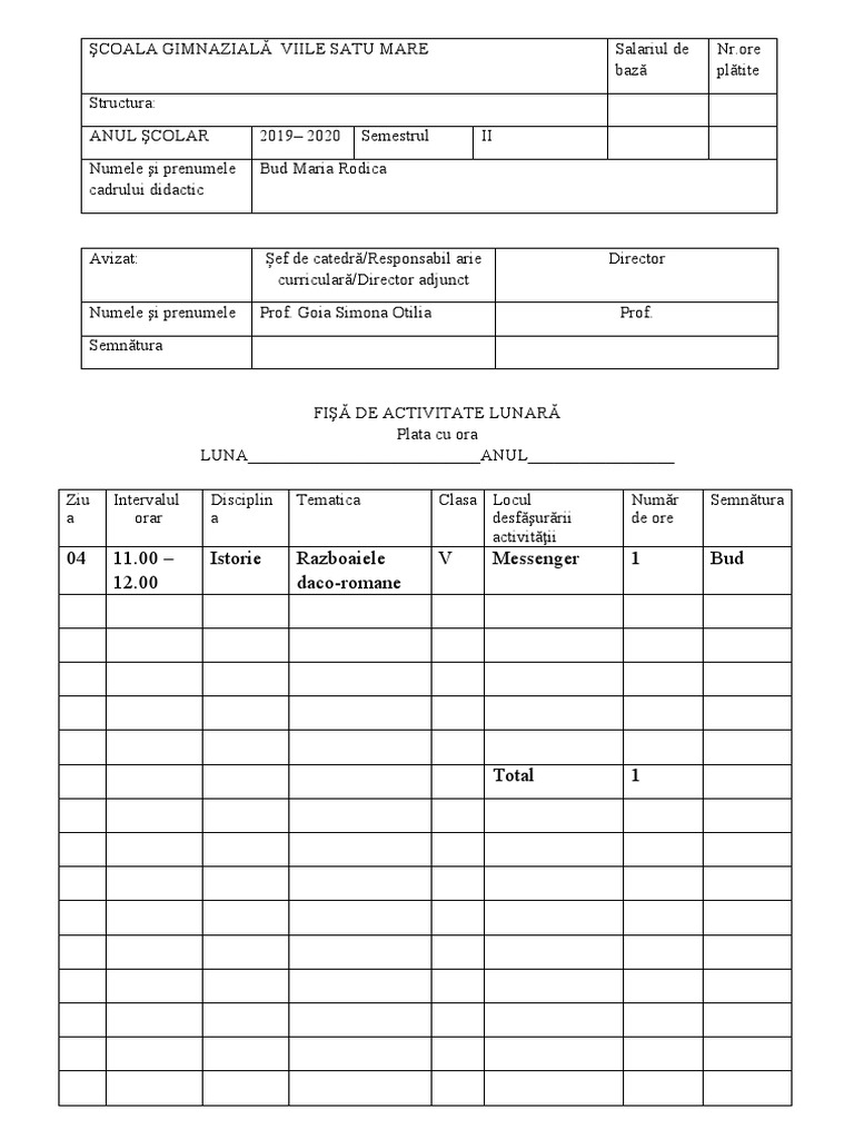 Fisa Activitate Plata Cu Ora Bud Maria Rodica Saptamana 1 Mai 1 Docx
