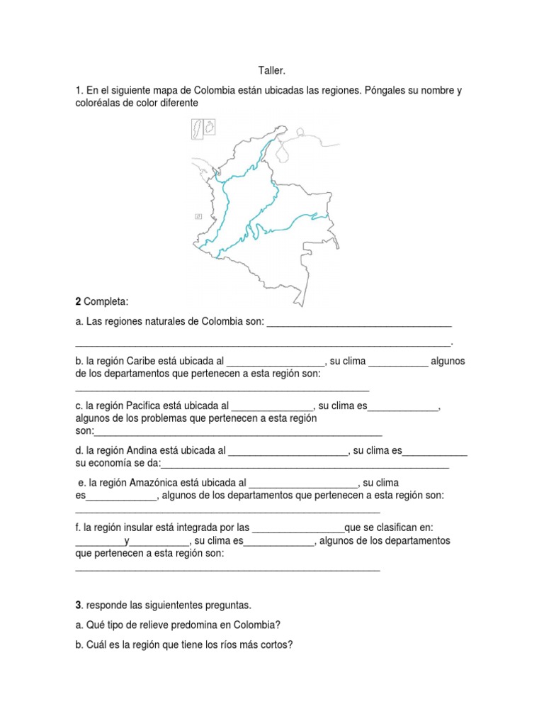 Taller sobre las Regiones Naturales de Colombia | PDF | Clima | Andes