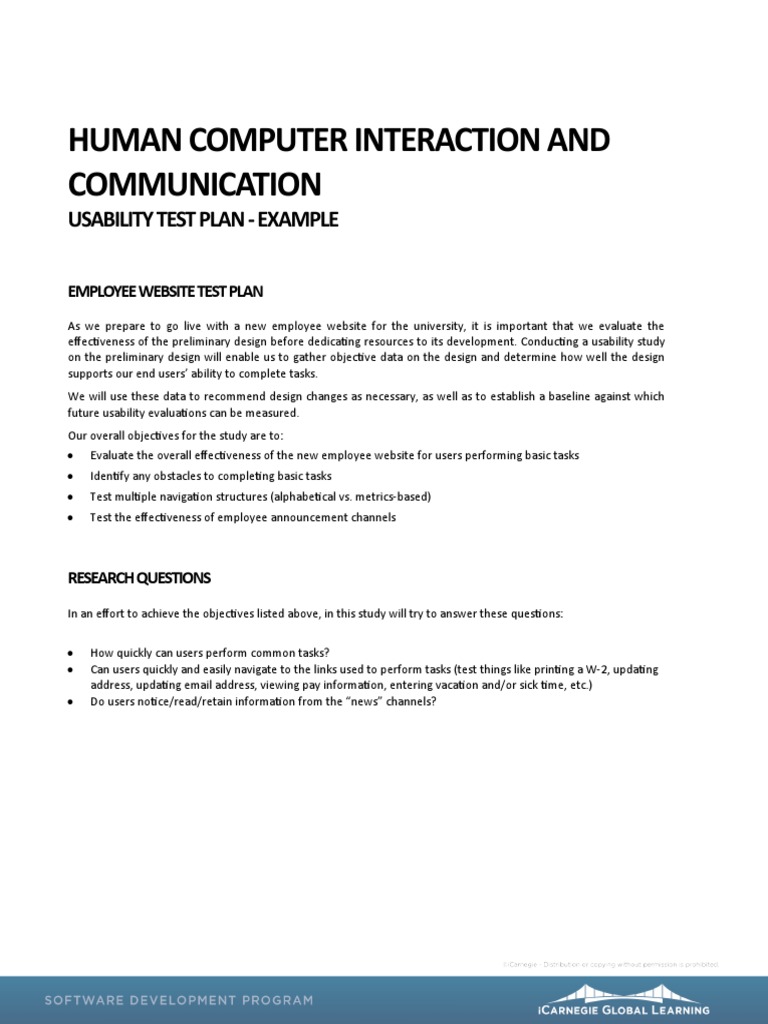 Human Computer Interaction and Communication: Usability Test Plan ...