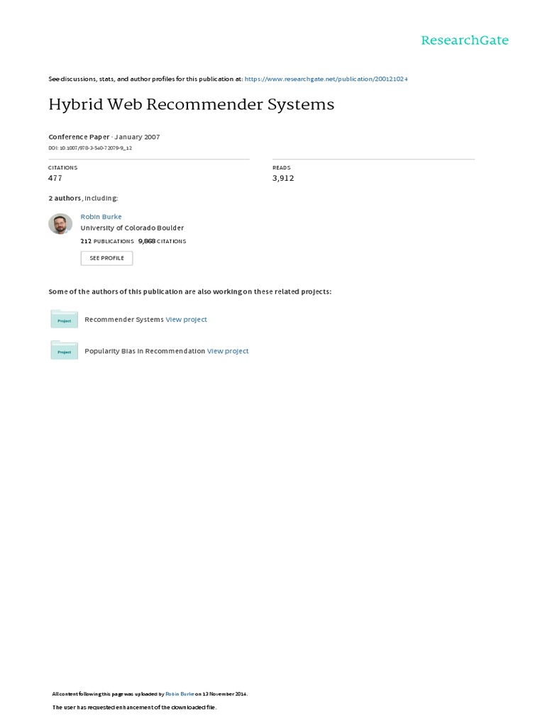 Hybrid Web Recommender Systems | PDF | Information Science | Cognitive ...