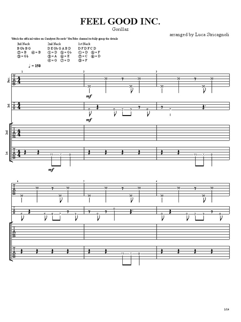Feel Good Inc. Gorillaz Arranged by Luca Stricagnoli PDF Songs