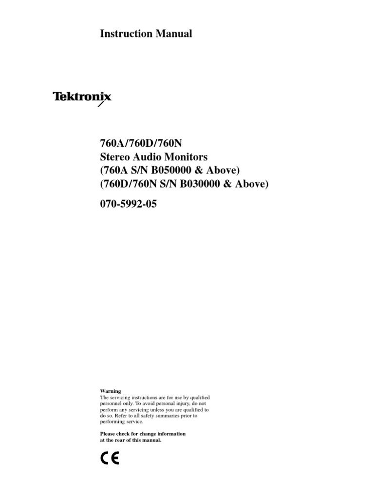 Tektronix 760a, 760d, 760n Stereo Audio Monitor Instruction Manual  070-5992-05 | Electronic Engineering | Decibel