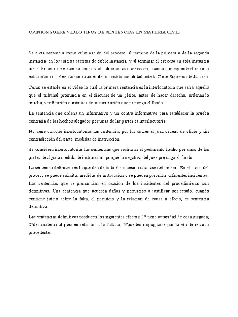 Opinion Sobre Video Tipos de Sentencias en Materia Civil | PDF