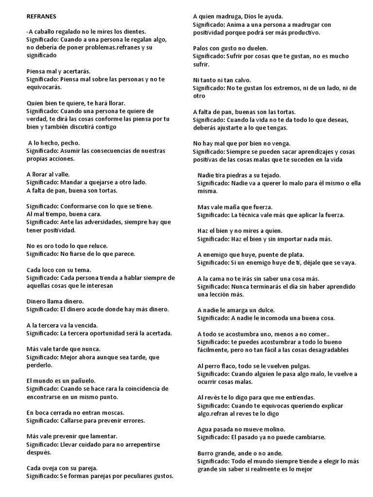 Significado de Refranes Populares | PDF | Amor | Verdad