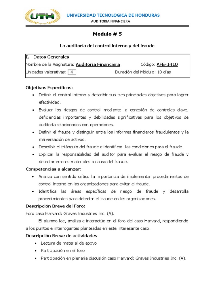 Modulo 5 AF La Auditoria Del Control Interno y El Fraude PDF | PDF ...