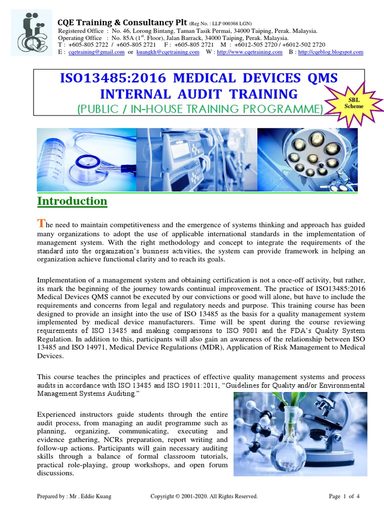 Iso13485:2016 Medical Devices Qms Internal Audit Training | PDF | Audit ...