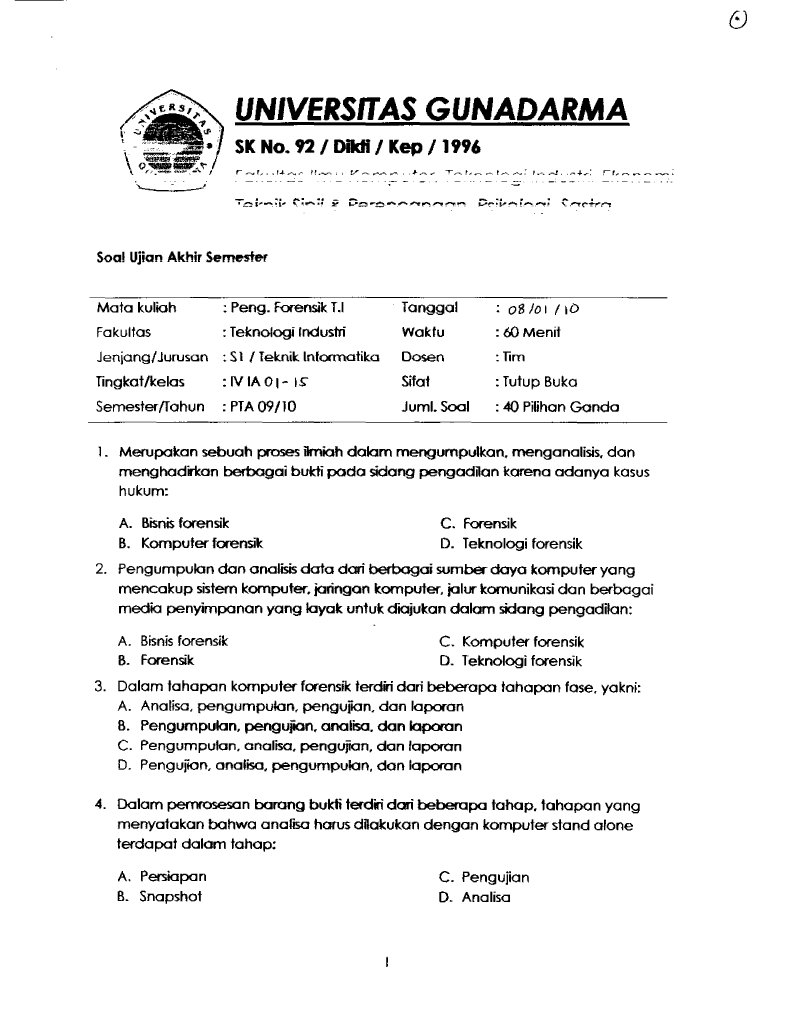 Kumpulan Soal Uas Audit Sistem Informasi