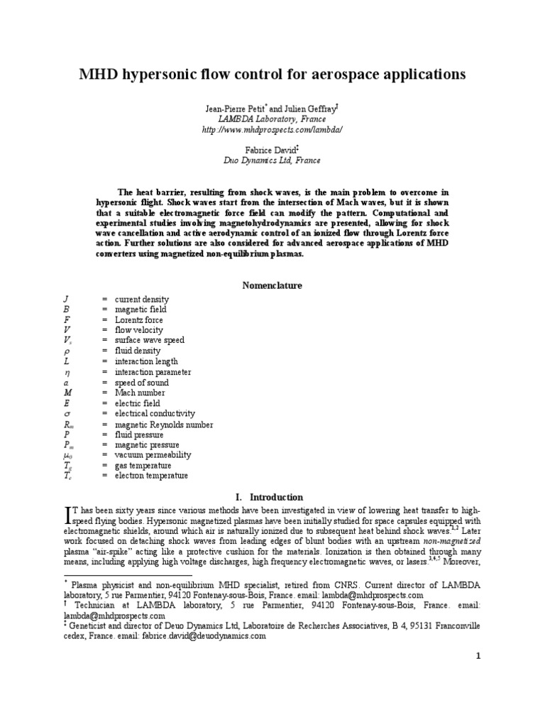 MHD Electromagnetic Propulsion for Hypersonics | PDF | Mach Number ...