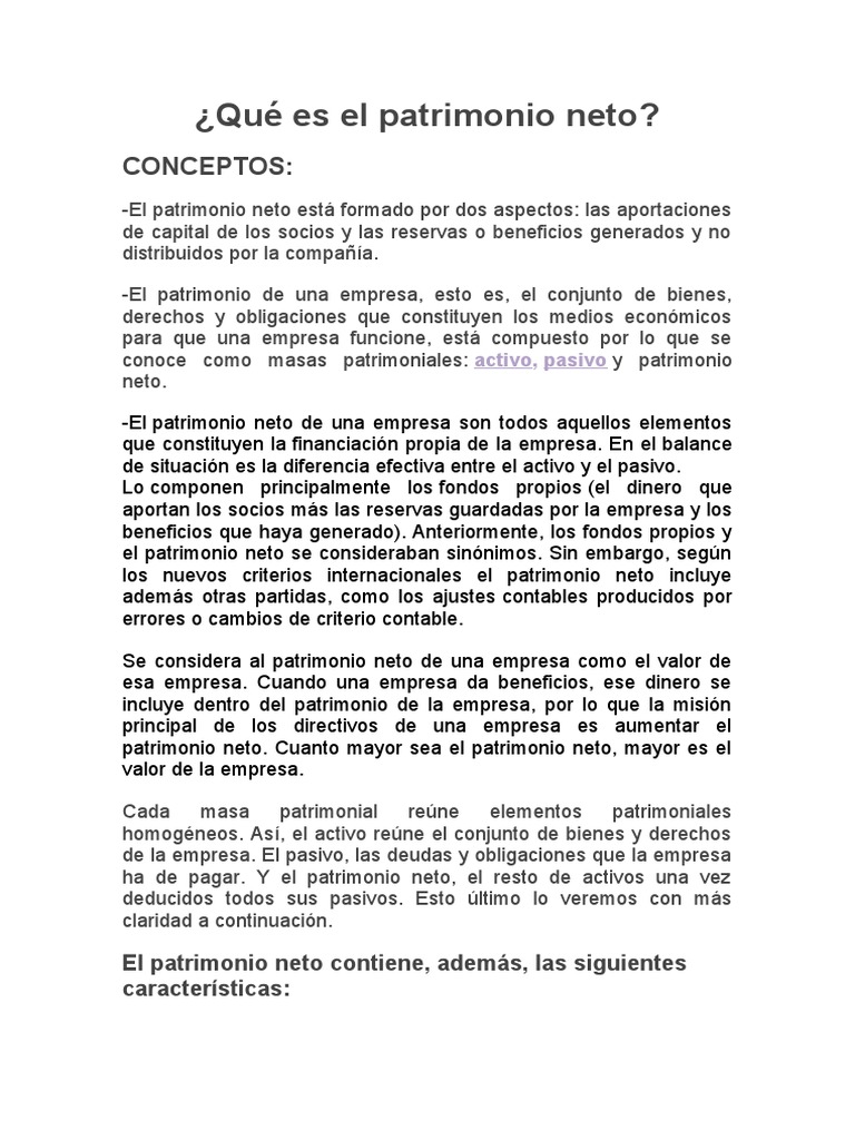 Qué Es El Patrimonio Neto | PDF | Valor neto | Bienes (Ley)