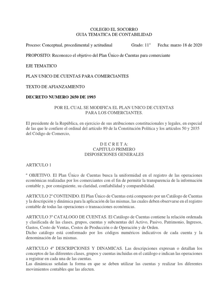 Guía del Plan Único de Cuentas | PDF | Estado de resultados | Contabilidad