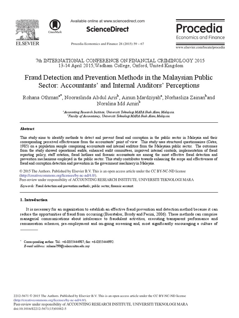 Fraud Detection and Prevention Methods in The Malaysian Public Sector ...