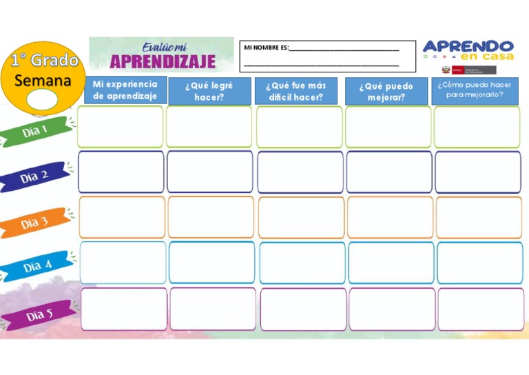 Doc1FICHA DE AUTOEVALUACION SEMANAL | PDF