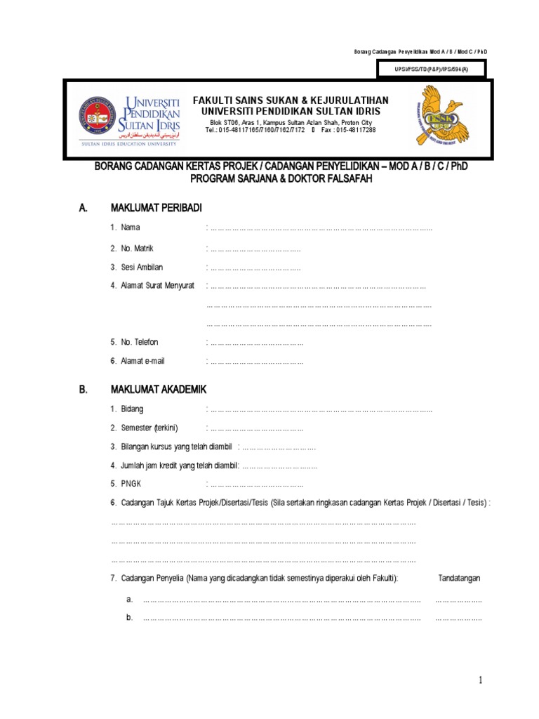 Borang Cadangan Penyelidikan | PDF