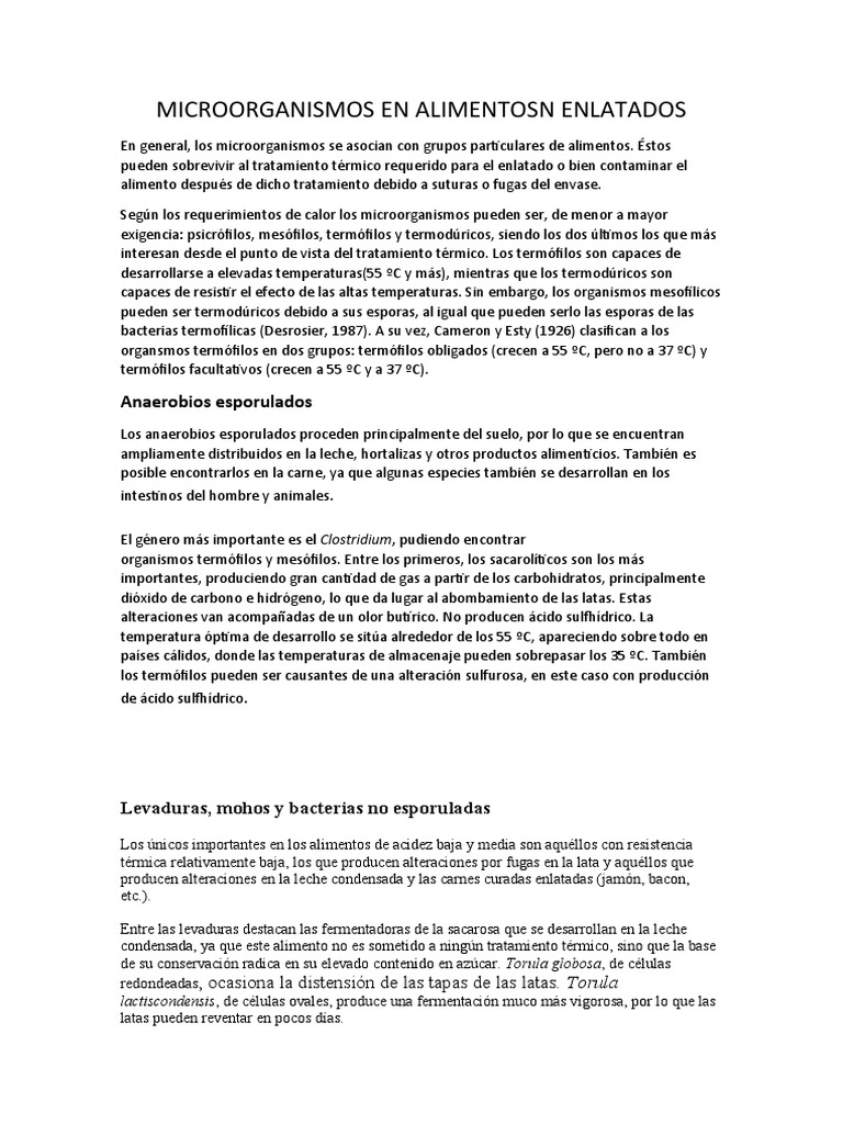 Microorganismos en Alimentos Enlatados | PDF | Las bacterias | Leche